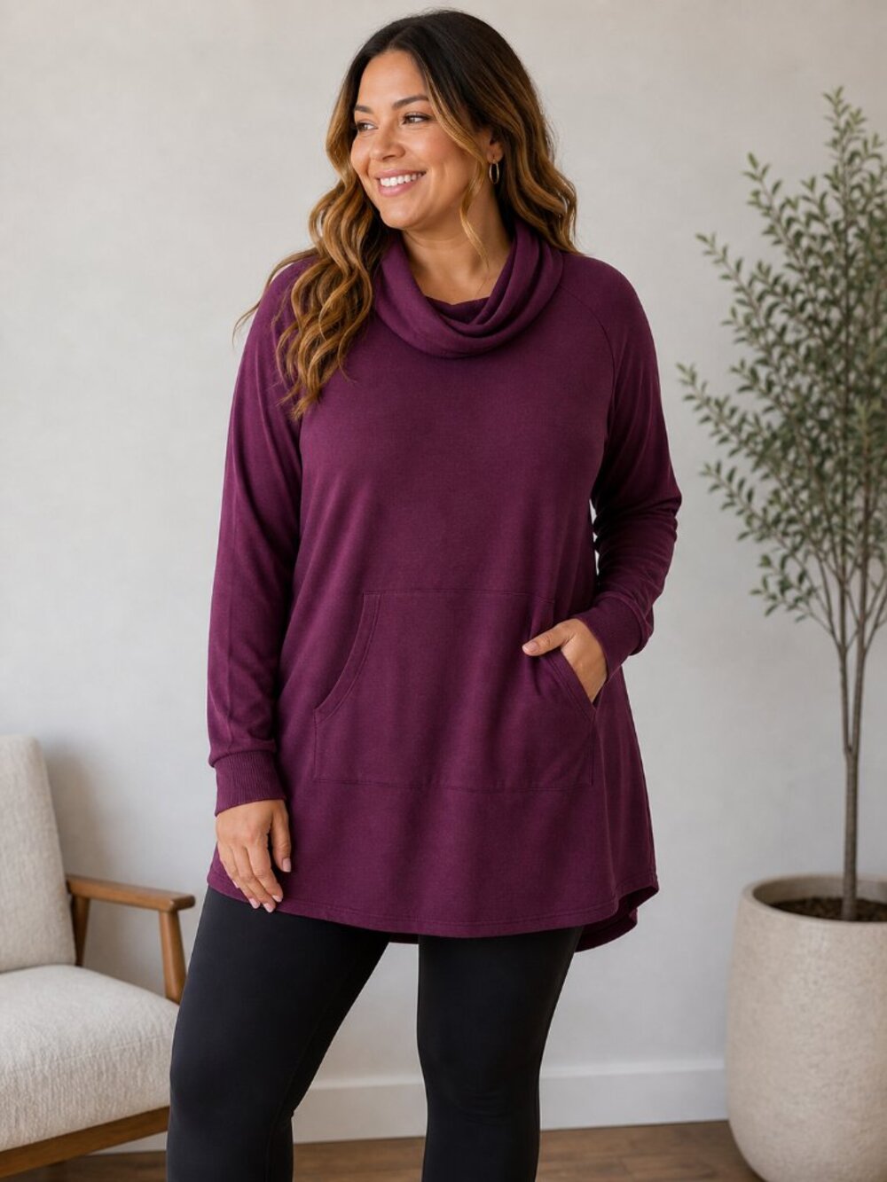 Déesse Burgundy Cowl Neck Sweater Dress Tunic 1X